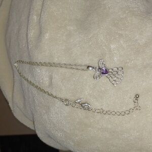 NWT Silver Purple Stone Angel Necklace